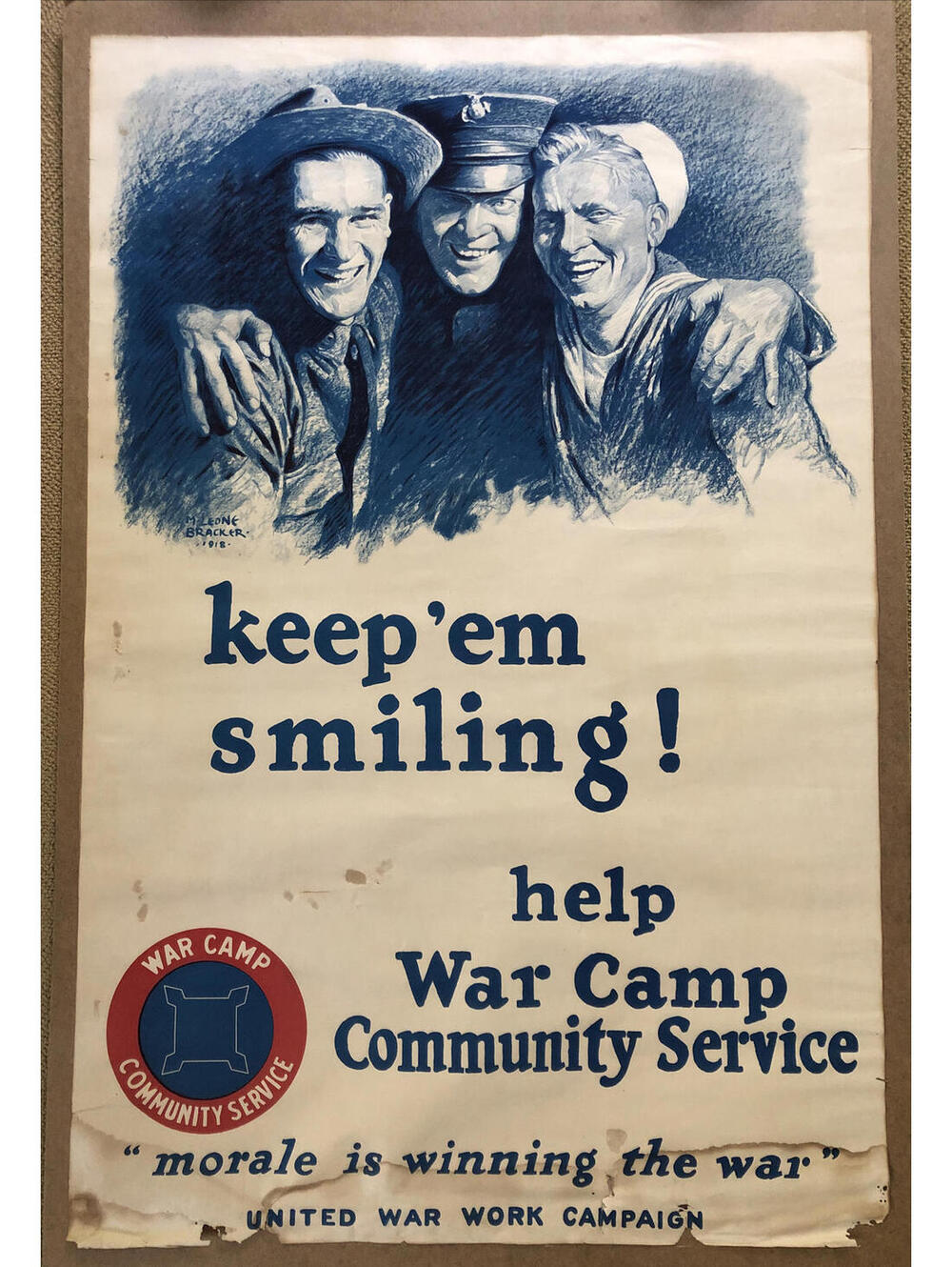 Keep ‘em Smiling Vintage Poster Word War 1 Community Service WWI Eisenhower 1918